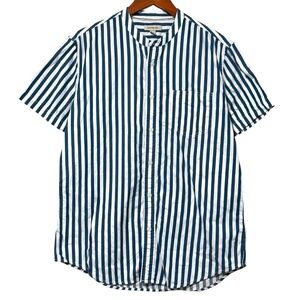 Calvin Klein Striped Stand Up Collar Button Down Shirt Casual Resort Vacation M